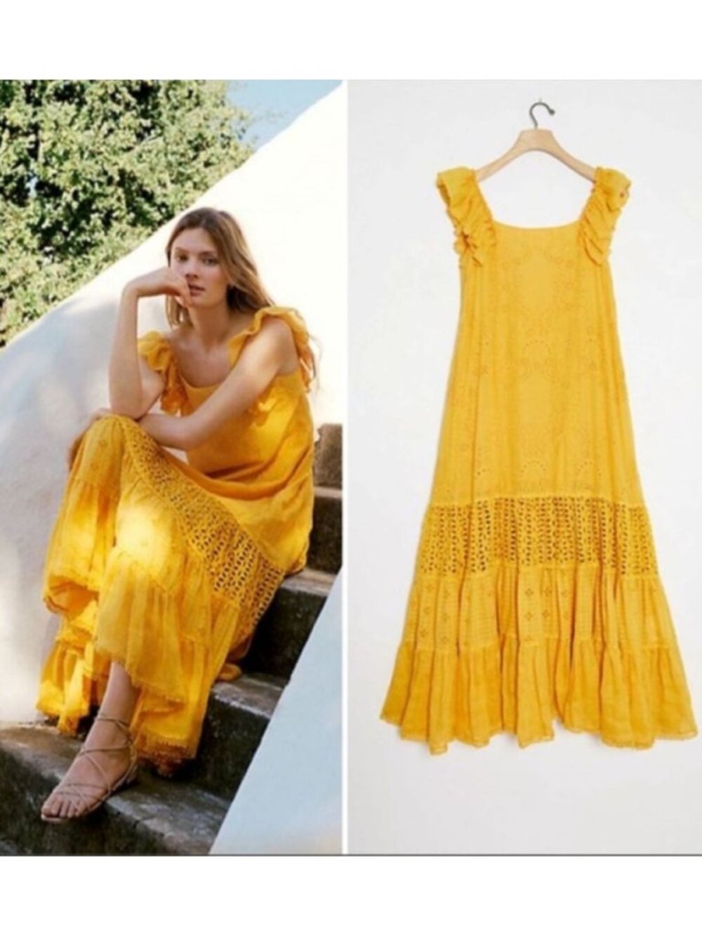 NWT Anthropologie Payal Jain Fallon Eyelet Tiered Maxi Dress 10